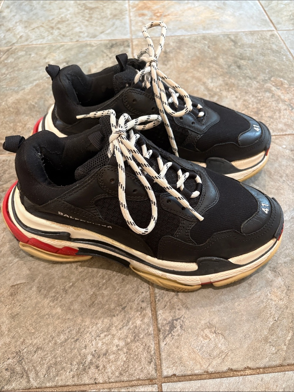 Balenciaga Black Triple S Sneaker with White Laces and Red Accents 41